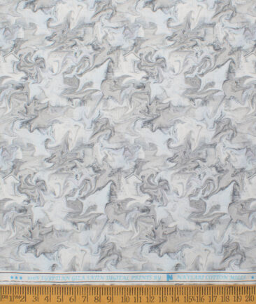 Navsari  Cotton Printed Shirt or Kurta Fabric (White & Grey)
