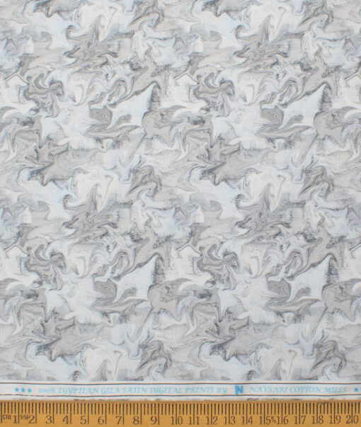 Navsari  Cotton Printed Shirt or Kurta Fabric (White & Grey)