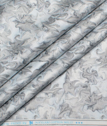 Navsari  Cotton Printed Shirt or Kurta Fabric (White & Grey)