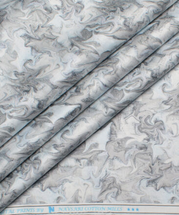 Navsari  Cotton Printed Shirt or Kurta Fabric (White & Grey)