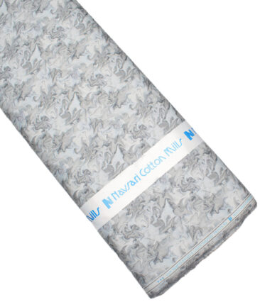 Navsari  Cotton Printed Shirt or Kurta Fabric (White & Grey)