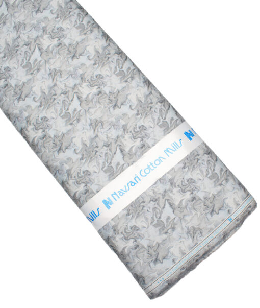 Navsari  Cotton Printed Shirt or Kurta Fabric (White & Grey)