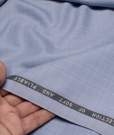 Raymond Polyester Viscose Checks  Suiting Fabric (Sky Blue) - Image 2