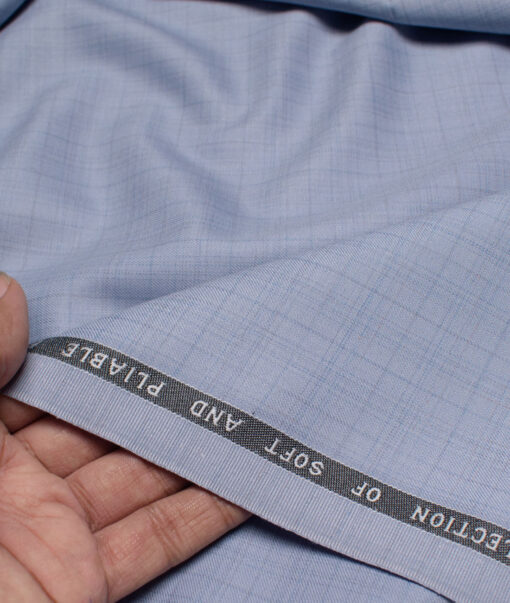 Raymond Polyester Viscose Checks  Suiting Fabric (Sky Blue) - Image 2