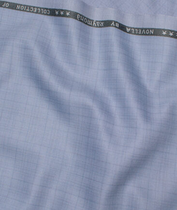Raymond Polyester Viscose Checks  Suiting Fabric (Sky Blue) - Image 3