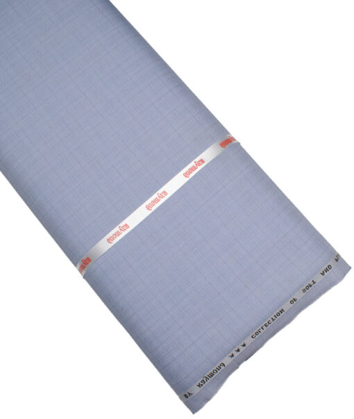 Raymond Polyester Viscose Checks  Suiting Fabric (Sky Blue)
