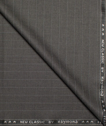 Raymond Polyester Viscose Striped  Stretchable Suiting Fabric (Worsted Grey)