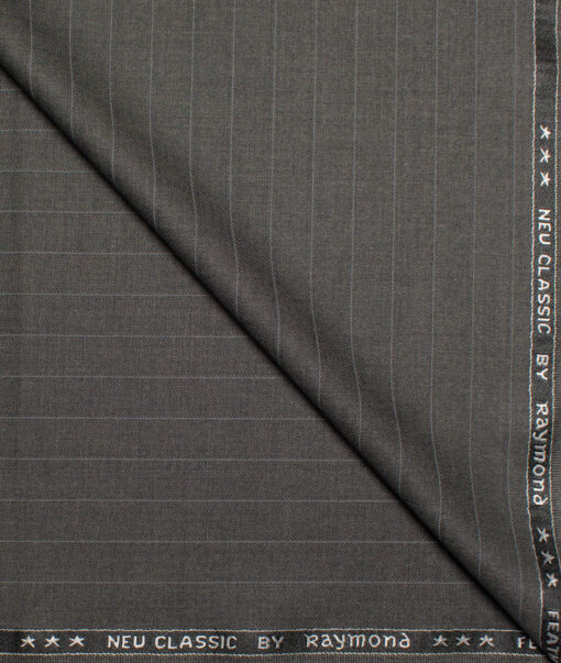 Raymond Polyester Viscose Striped  Stretchable Suiting Fabric (Worsted Grey) - Image 1