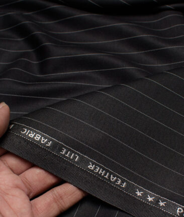 Raymond Polyester Viscose Striped  Stretchable Suiting Fabric (Black) - Image 2