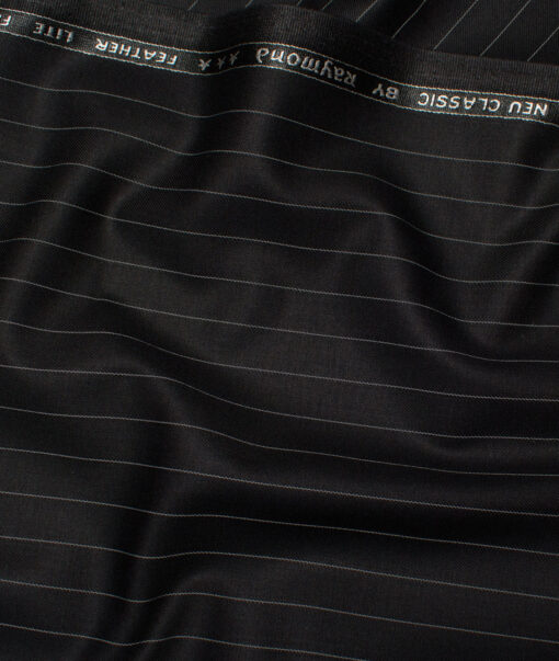 Raymond Polyester Viscose Striped  Stretchable Suiting Fabric (Black) - Image 3