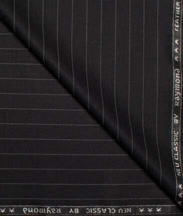 Raymond Polyester Viscose Striped  Stretchable Suiting Fabric (Black)