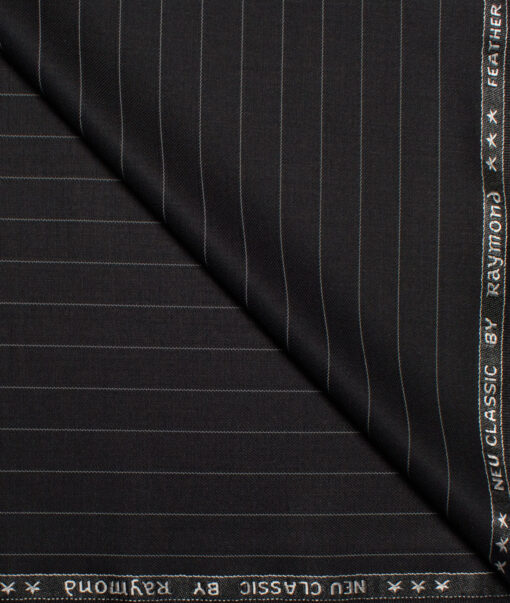 Raymond Polyester Viscose Striped  Stretchable Suiting Fabric (Black) - Image 1