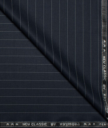 Raymond Polyester Viscose Striped  Stretchable Suiting Fabric (Dark Blue)