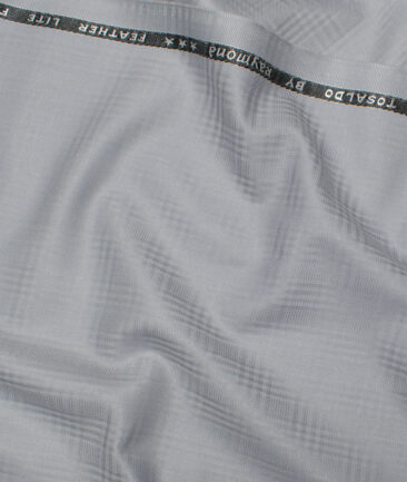 Raymond Terry Rayon Checks  Suiting Fabric (Silver Grey) - Image 3