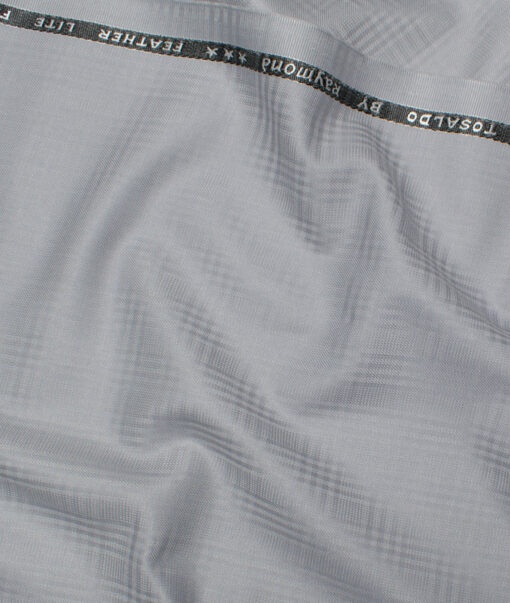 Raymond Terry Rayon Checks  Suiting Fabric (Silver Grey) - Image 3