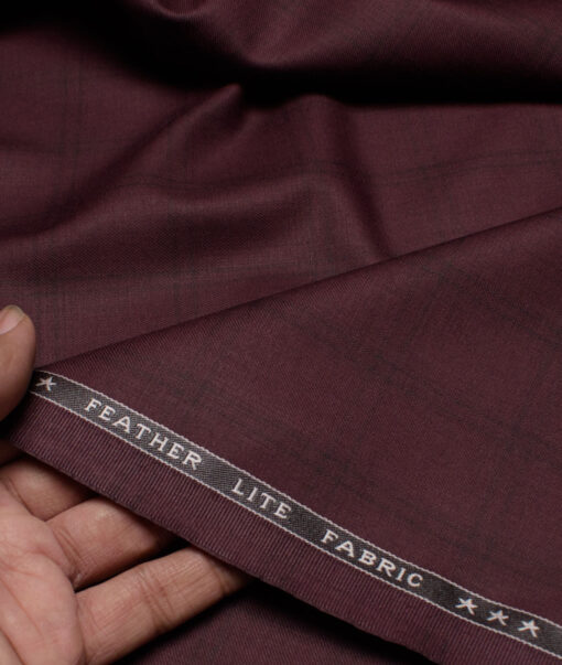 Raymond Terry Rayon Checks  Suiting Fabric (Wine) - Image 2