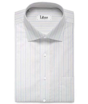 Soktas  Giza Cotton Striped Shirting Fabric (White & Blue)