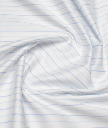 Soktas  Giza Cotton Striped Shirting Fabric (White & Blue)