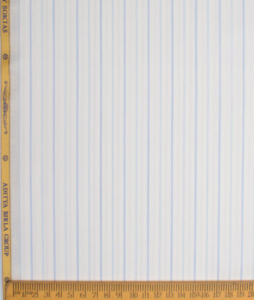 Soktas  Giza Cotton Striped Shirting Fabric (White & Blue)