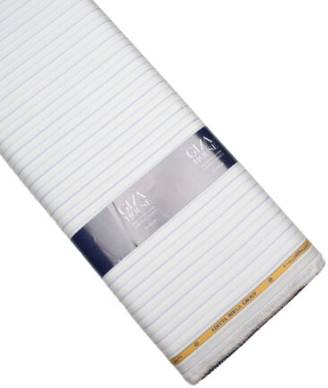 Soktas  Giza Cotton Striped Shirting Fabric (White & Blue)