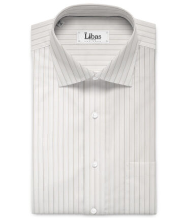 Soktas  Giza Cotton Striped Shirting Fabric (White & Grey)