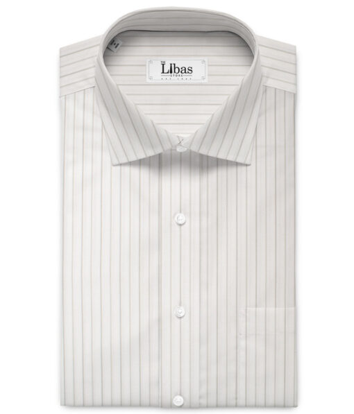 Soktas  Giza Cotton Striped Shirting Fabric (White & Grey)