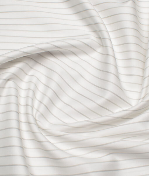 Soktas  Giza Cotton Striped Shirting Fabric (White & Grey)