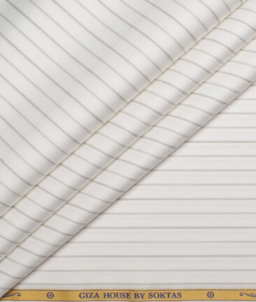 Soktas  Giza Cotton Striped Shirting Fabric (White & Grey)