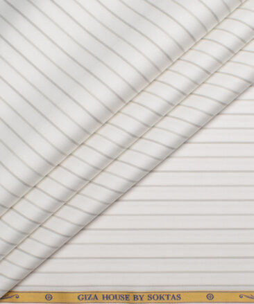Soktas  Giza Cotton Striped Shirting Fabric (White & Grey)