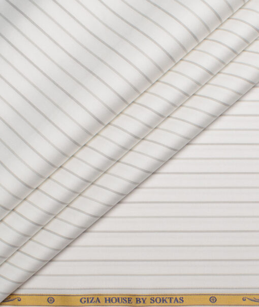 Soktas  Giza Cotton Striped Shirting Fabric (White & Grey)