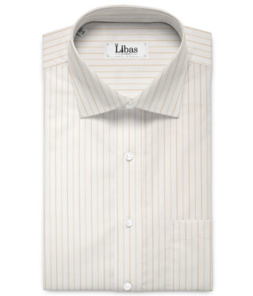 Soktas  Giza Cotton Striped Shirting Fabric (White & Brown)