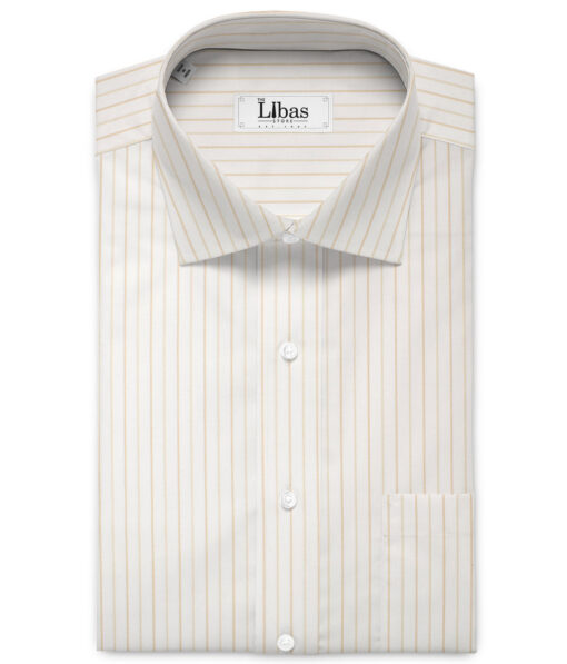 Soktas  Giza Cotton Striped Shirting Fabric (White & Brown)