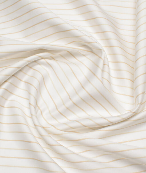 Soktas  Giza Cotton Striped Shirting Fabric (White & Brown)