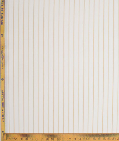 Soktas  Giza Cotton Striped Shirting Fabric (White & Brown)