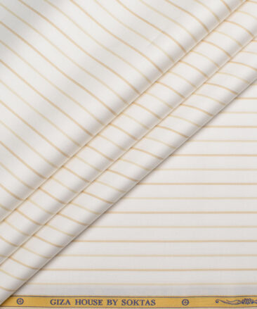 Soktas  Giza Cotton Striped Shirting Fabric (White & Brown)