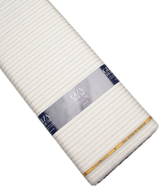 Soktas  Giza Cotton Striped Shirting Fabric (White & Brown)