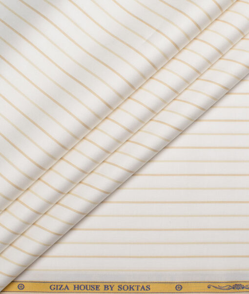 Soktas  Giza Cotton Striped Shirting Fabric (White & Brown)