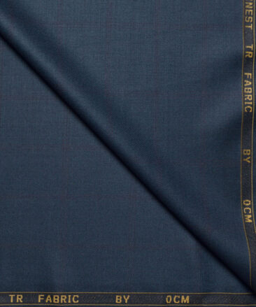 OCM Terry Rayon Checks  Suiting Fabric (Dark Peacock Blue)