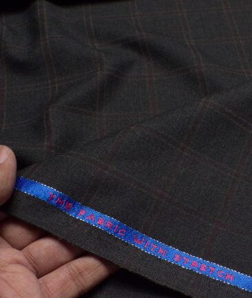 OCM Terry Rayon Checks  Stretchable Suiting Fabric (Blackish Grey)