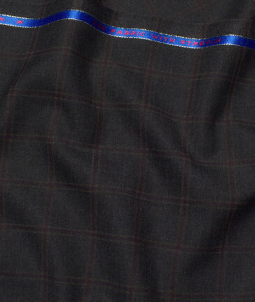OCM Terry Rayon Checks  Stretchable Suiting Fabric (Blackish Grey)