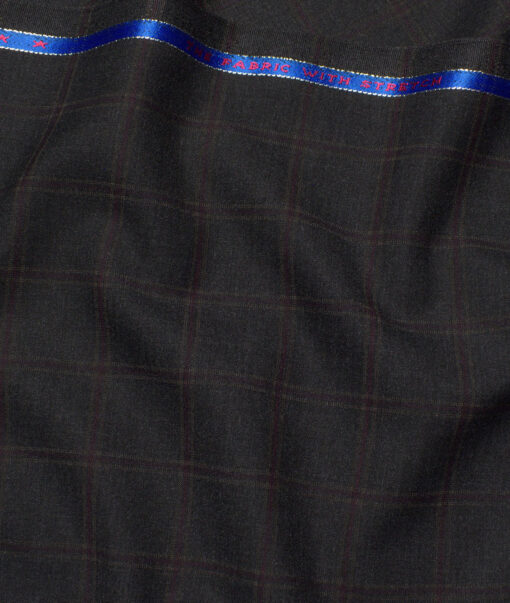OCM Terry Rayon Checks  Stretchable Suiting Fabric (Blackish Grey)
