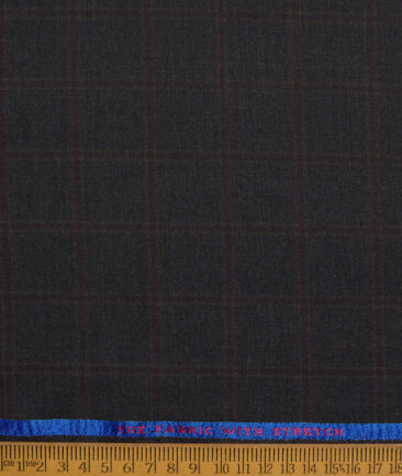 OCM Terry Rayon Checks  Stretchable Suiting Fabric (Blackish Grey)