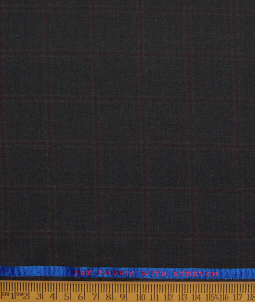 OCM Terry Rayon Checks  Stretchable Suiting Fabric (Blackish Grey)