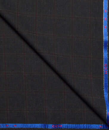 OCM Terry Rayon Checks  Stretchable Suiting Fabric (Blackish Grey)