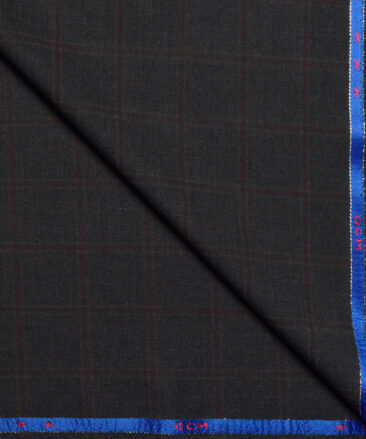 OCM Terry Rayon Checks  Stretchable Suiting Fabric (Blackish Grey)