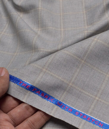 OCM Terry Rayon Checks  Stretchable Suiting Fabric (Light Grey)