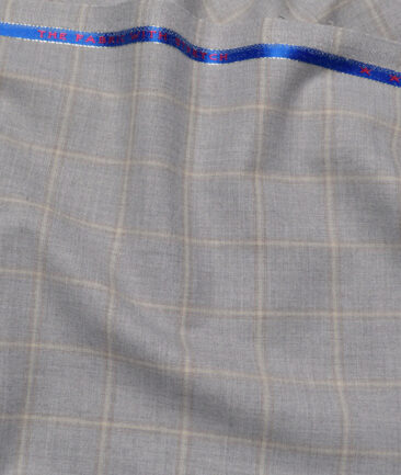 OCM Terry Rayon Checks  Stretchable Suiting Fabric (Light Grey)