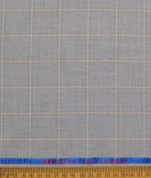 OCM Terry Rayon Checks  Stretchable Suiting Fabric (Light Grey)