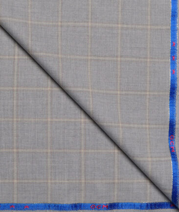 OCM Terry Rayon Checks  Stretchable Suiting Fabric (Light Grey)