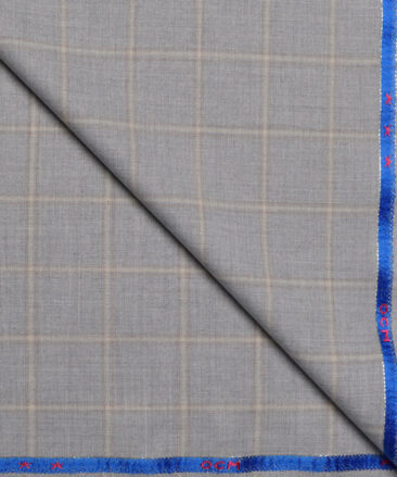 OCM Terry Rayon Checks  Stretchable Suiting Fabric (Light Grey)